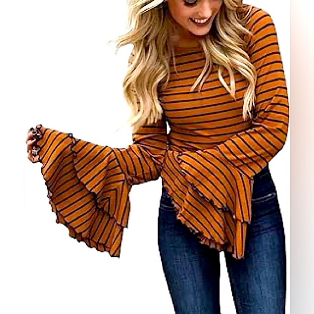 Free People Top Blouse Womens XS Striped Bell Sleeves We The Free Boho Festival